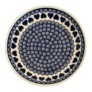 VTG Polish Pottery Pie Plate 10" Hearts Design Zaklady Boleslawiec Quiche Dish